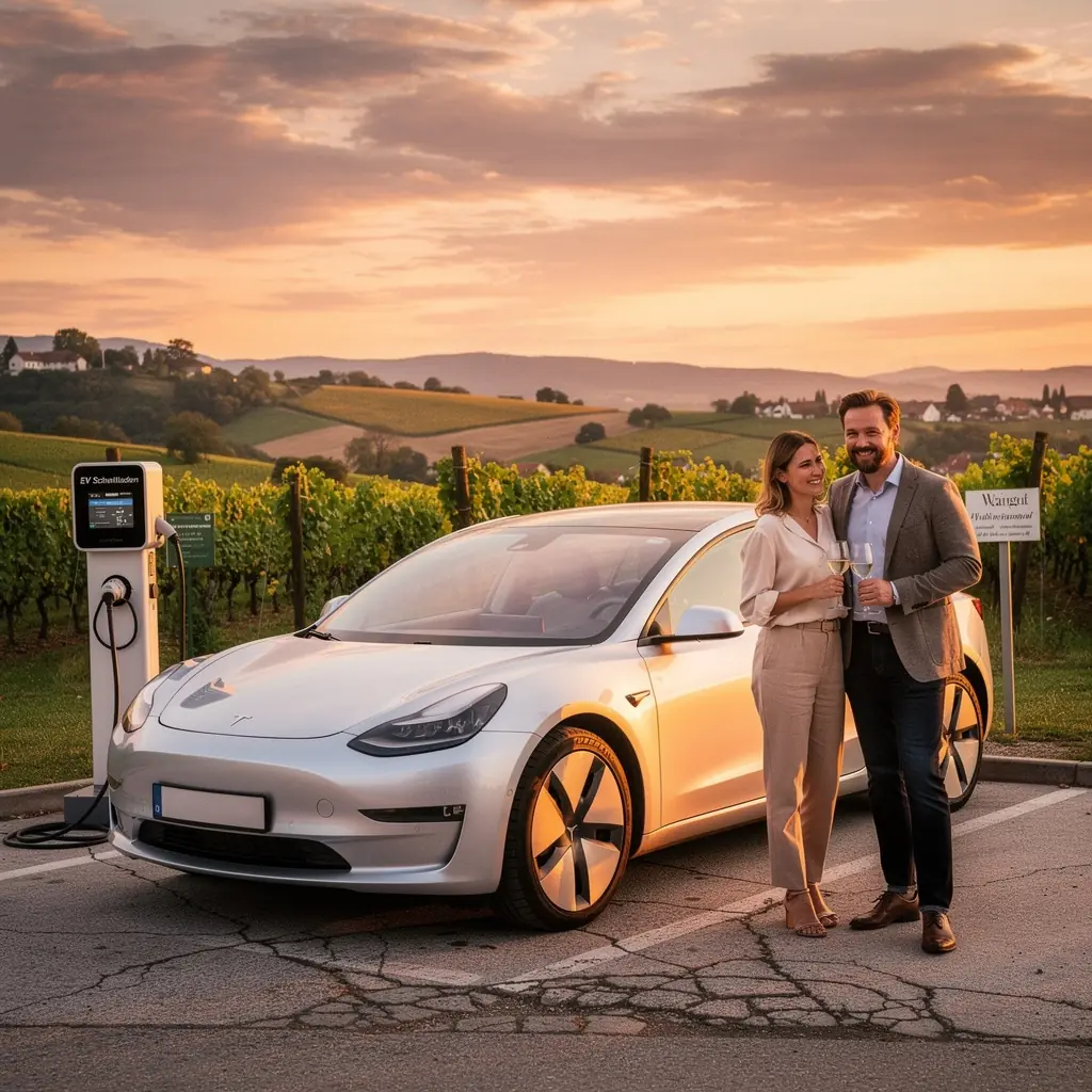 Ein Elektroauto, das an einer Schnellladestation angeschlossen ist, wГ¤hrend es aufgeladen wird.