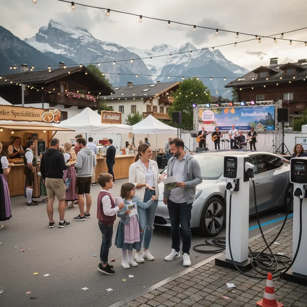 Ein zufriedener Fahrer, der sein Elektrofahrzeug nach dem schnellen Laden verlГ¤sst.