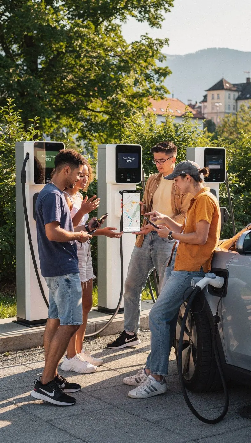 Eine moderne Ladestation fГјr Elektrofahrzeuge mit einer schnellen Ladeanzeige.